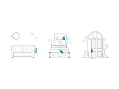 Digital Hotel Illustrations apartment bags check in design digital digital keys flat hotel icon set icons illustration line icons line work minimal minimalism ui vector
