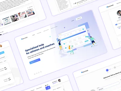 System for sports specialists and athletes akivino athlete coach help illustration landing page medicine specialist sports system training ui ux web