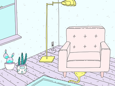 Room 2 blue cactus cat illustration plants purple