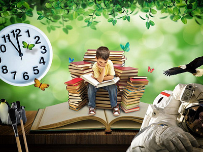 Book Club astronaut book bookclub books clock design eagle image knowledge lealfet learning photomanipulation photoshop reading space