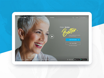 TheOptimal.me Home page blue clean fitness health home page interface ipad laptop people responsive design site ui ux video website wellness white