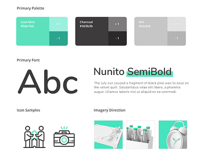 Mini Style Guide brand branding branding design colorpalette iconography identity mint monochromatic style guide