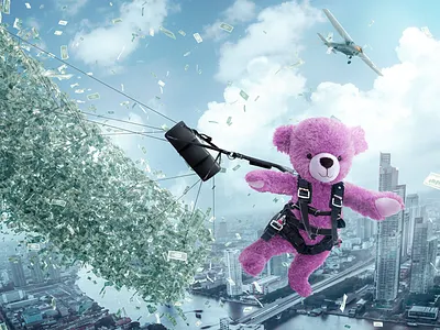 Mr T-Eddy 3d cg cgi dollars exercise integration lighting mililonaire money post production teddy bear