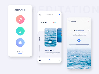 Meditation App Exploration animation app brand branding clean design flat icon ios lettering minimal mobile online passion work typography ui ux vector web