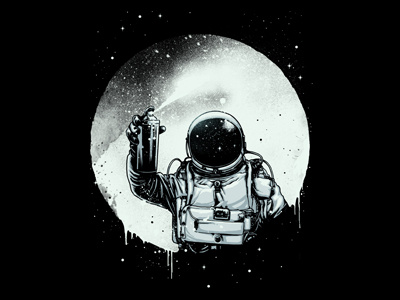 Paint The Moon astronaut black and white cosmic cosmonaut cosmos moon moonlight space spaceman surreal t shirt design