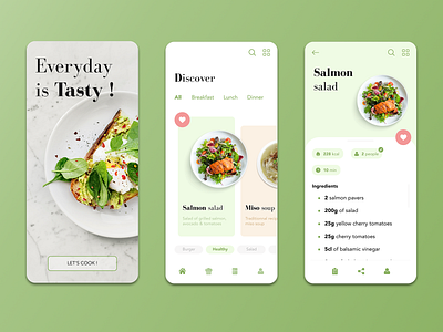 Cooking Food App app cooking app dailyui design design challenge food foodie green minimal app design mobile app mobile design mobile ui recipe ui ui ux