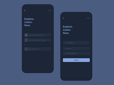 Sign Up Dark Mode — Daily UI 1 adobexd app concept dailyui dark theme dark ui design interface login music night mode signup ui