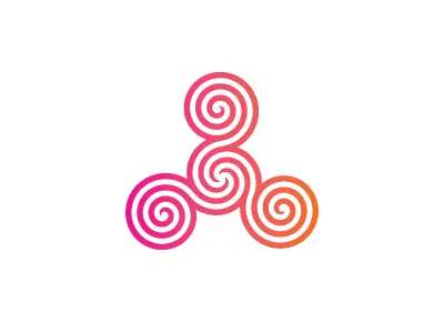 Spiral Triskelion Logo geometric gradient logo logomark magenta mark modern orange spiral symmetrical triskele triskelion vector