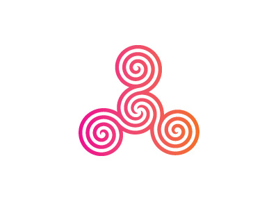 Spiral Triskelion Logo geometric gradient logo logomark magenta mark modern orange spiral symmetrical triskele triskelion vector
