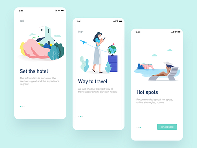 Mobile app - Travel diary app colors design illustration mobile ui