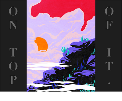 On top of it clouds colorful design flat graphic illustration landscape mountain