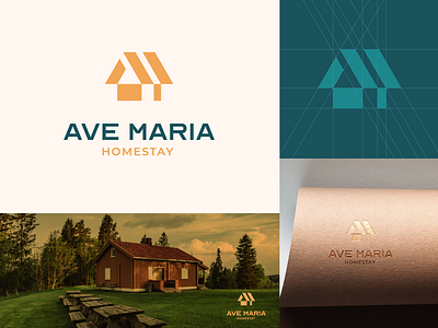 Ave Maria Logo a construction guideline home homestay house hut identity logo logo construction logo process logodesign logomark m monogram process stay symbol tourism travel