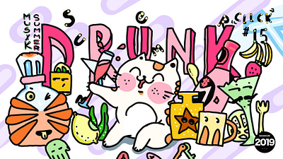 cat drunk design flat illustration web