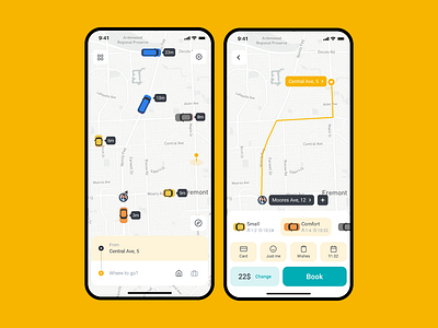 Taxi app color direction green interface map mobile mobile app design mobile ui order ui ux yellow