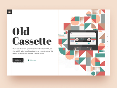 Old Cassette: Header cassette cassette player design first screen geometry head header headline landing landing page main page music music art music player old old music oldschool typogaphy web website