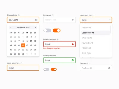 UI Elements - WIP date picker design system dropdown forms input interface password toggle ui