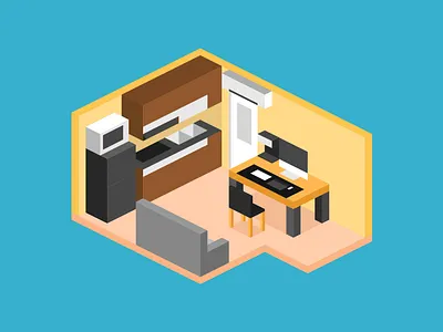 My working room app design flat graphic icon illustration isometric isometric design isometric illustration kainguyen minimal room vector