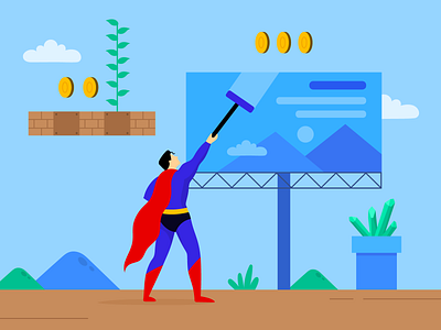 popculture illustration 2d advertising art article banner bannersnack blog post character creative design illustration kryptonite mariobros pop popculture poster superman supermario vector