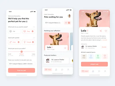 Pet adoption app adobexd adoption app app appdesign cards cards design cards ui cat dog app filters pet pet adoption pet app pets product product design ui uidesign ux uxdesign