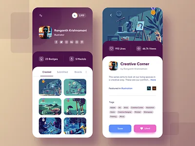 Uplabs Profile & Post Details badges design tools illustration illustrator likes medals photoshop post design post details profile profile card profile design profile page social media tags uplabs views