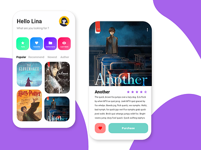 Novel hunter app design android design illustration novel ui