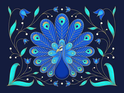 Peacock animal bird character colorful digital illustration flat floral illustration neon noise ornament outline peacock texture tulips vector