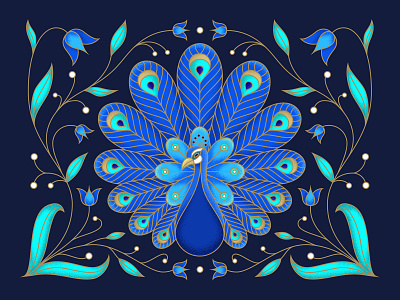 Peacock animal bird character colorful digital illustration flat floral illustration neon noise ornament outline peacock texture tulips vector