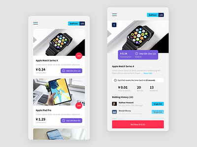 Bidding UI app auction auctions bid bidding clean design malaysia marketplace mobile product ui