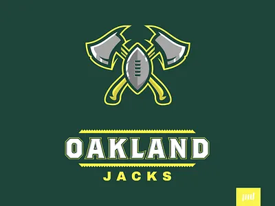 Oakland Jacks Full Branding axe esports logo football hatchet illustration iron jacks logo logo design lumber lumberjacks mascot oakland saw sport logo sports steel tree vector wood