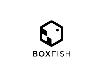 BOX FISH LOGO animal box concept creative cube design fish hexagon icon logo modern negative space logo ocean sea sign symbol vector water