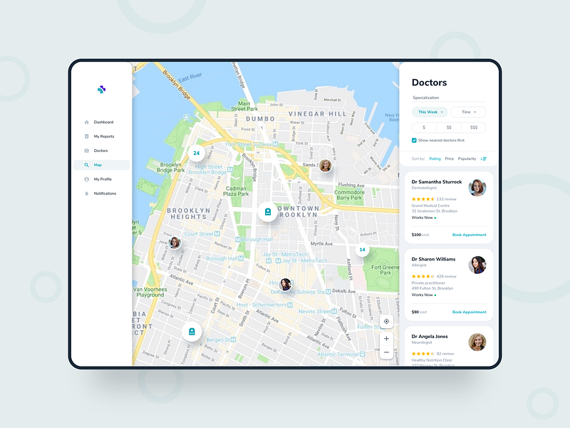 Book a doctor appointment app appointment book booking card clean concept design doctor filter health healthcare map medical medicine search ui ux web webapp