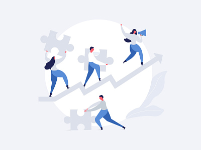 Illustration for FirstUp - 6 app clean freelance freelancer help illustration illustrations journey partners people product puzzle review sign in sign up simple together togetherness vector website