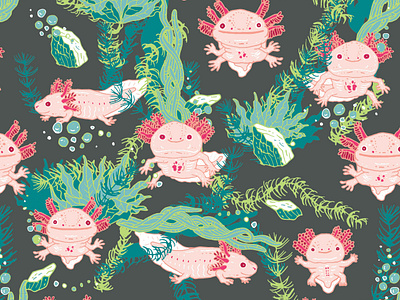 Baby Axolotl animal animal art animal illustration asia axolotl character cute drawing green illustration pattern pink