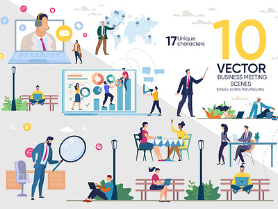 Business Meeting Scene Template business businessman character chart communication conference design flat group illustration manager meeting office people presentation talk training vector woman work
