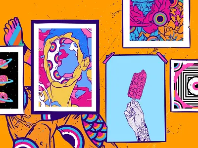 Exhibition 80s style 90s art artist artwork color creative illustration exhibition face graphic design ice cream illustration orange pop art pop culture pop surrealism wall art yellow