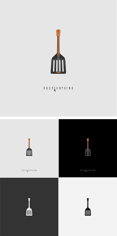 Festicuisine cook double meaning guitar kitchen logo designs modern logo music logo