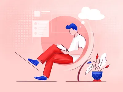 Reading book colorful design drawing illustration man modern reading sketchbook vector