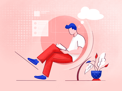 Reading book colorful design drawing illustration man modern reading sketchbook vector