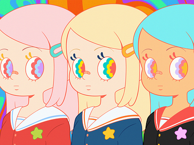 Kawaii Schoolgirls characterdesign groovy illustration kawaii