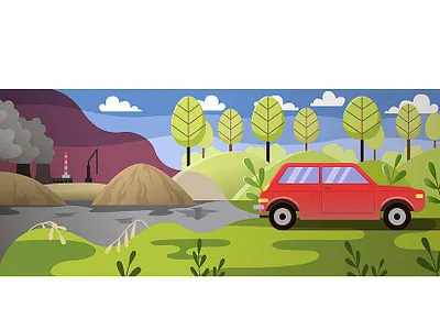 Pollution app co2 damage design enviroment factory flat illustration illustrator minimal pollution ui vector web