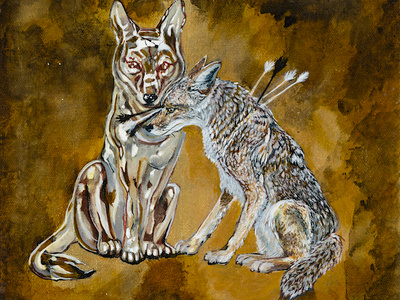 Trophy acrylic coyote painting porcelain surrealism traditional