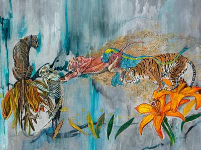 Tiger Lily acrylic anatomy jump painting surrealism tiger tiger lily traditional