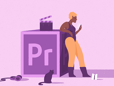 Waiting for Inspiration 4 adobe adobe illustrator adobe photoshop cat girl grain grainy graphic design headphones illustration illustrator inspiration olga hashim pink premier pro purple texture