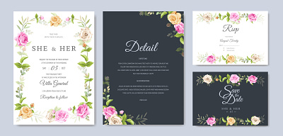 wedding invitation card with beautiful flowers and leaves beautiful bouquet card decoration decorative design elegant floral flower frame illustration invitation invite leaf plant romantic spring vector vintage wedding