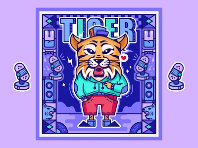 Tiger animal freestyle hat hip pop illustration music rapper tiger