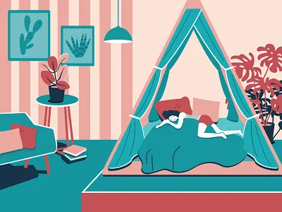 Sleeping girl bed household illustration sleep sofa sweet