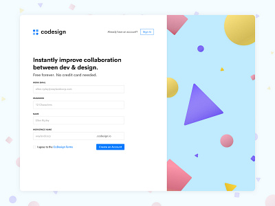 Codesign Signup Page clean landing page minimal product design signup signup form signup page signup screen signupform ui webdesign