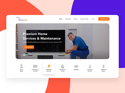 Quick Deck - Home Services booking branding clean home home services homepage icons landing page maintenance premium quality services ui website