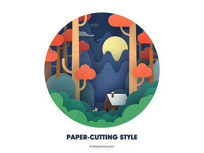 Paper-cutting style 插画