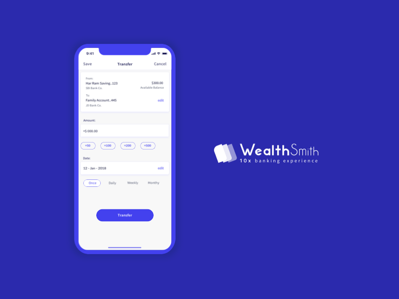 Interaction design - WealthSmith Banking app animation app banking app branding design digital banking illustration interaction animation interactiondesign minimal transfer ui ux